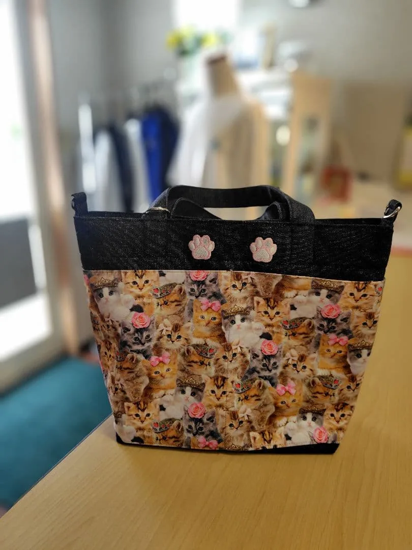 【ハンドメイド】 猫柄 トートバッグ デニム