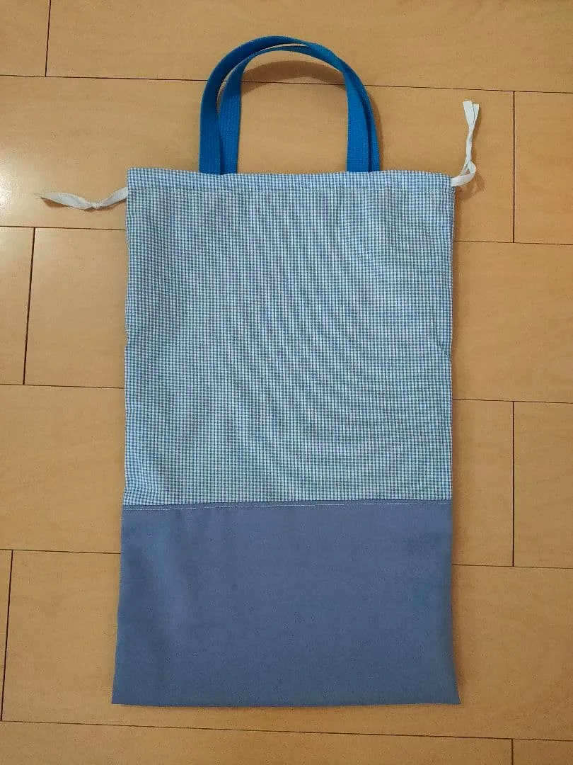体操服袋 お着替え袋 巾着 ブルー チェック