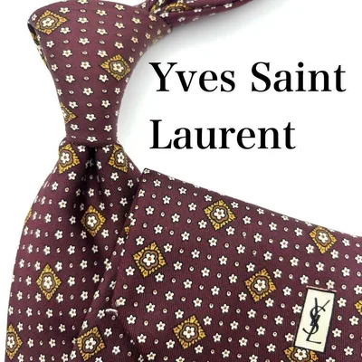 Yves Saint Laurent ネクタイ ボルドー ホワイト 花柄 総柄