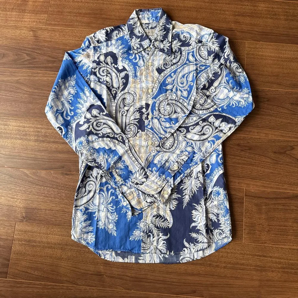 箱*様 ETRO エトロ 長袖シャツ ペイズリー柄 ブルー系 XS