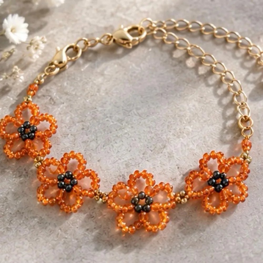 秋陽の花環 オレンジビーズ ブレスレット ハンドメイド ハロウィン