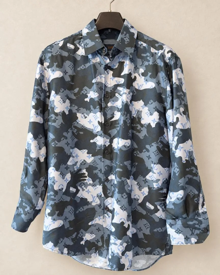 LOUIS VUITTON 20AW モノグラム シルク 長袖 シャツ メンズ
