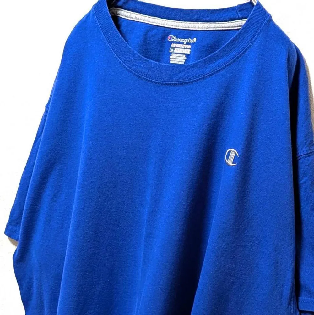 チャンピオン ロゴ刺繍 Tシャツ ブルー 青 XL 古着