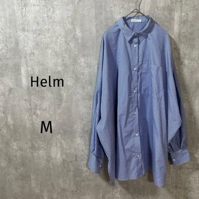 【Helm/ヘルム】ストライプ長袖シャツ ブラウス オーバーサイズ M ブルー系