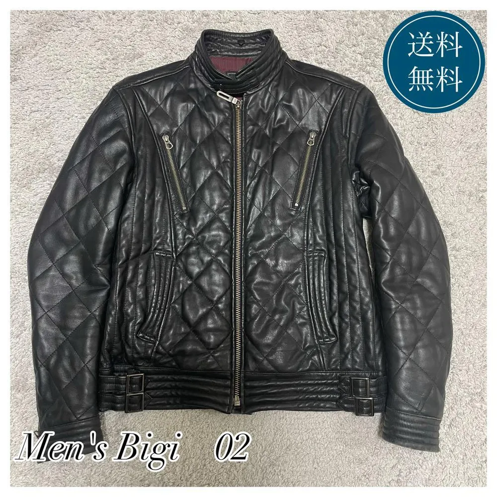 【Men's Bigi】羊革 キルティング シングルライダース 裏地ボルドー