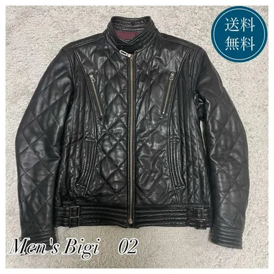 【Men's Bigi】羊革 キルティング シングルライダース 裏地ボルドー