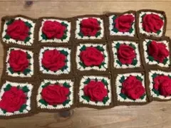ハンドメイド 薔薇モチーフ かぎ針編み モチーフつなぎ