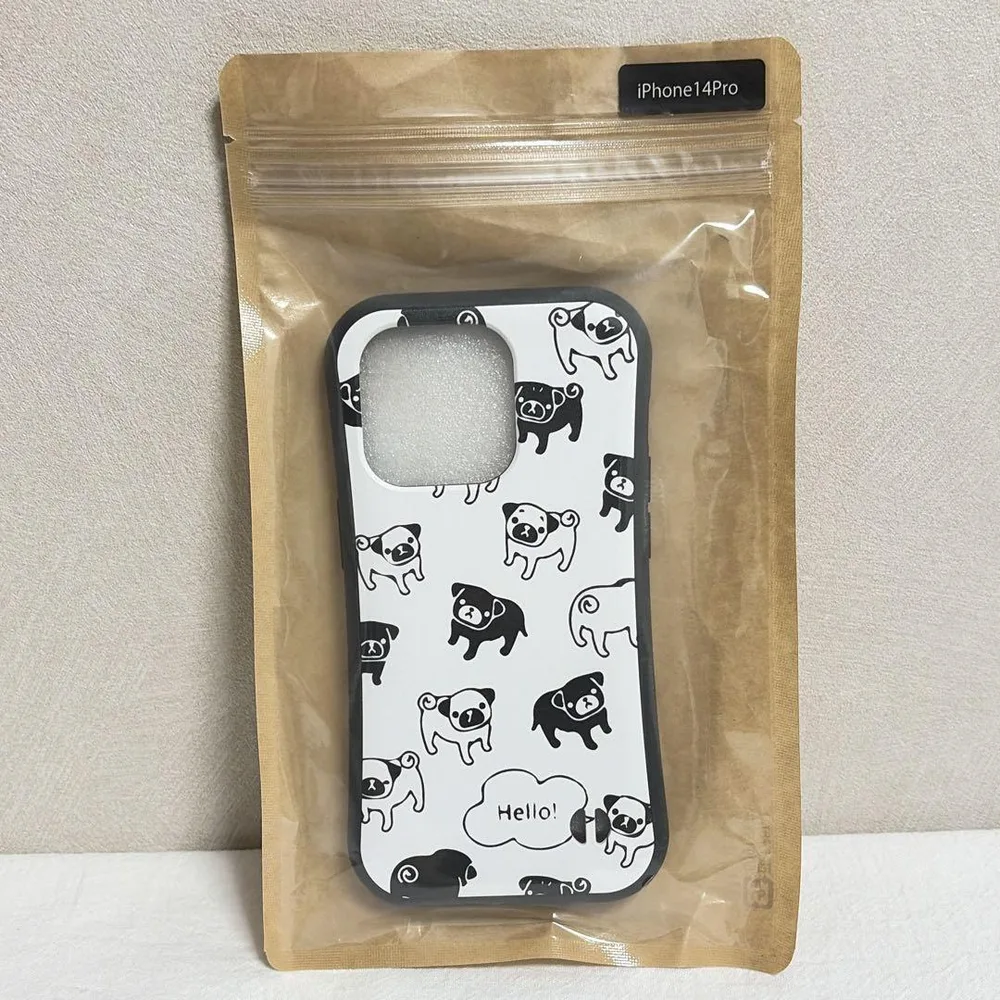 iPhone 14 Pro ケース パグ柄 ホワイト 犬柄 白