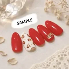 ネイルチップ レッド レオパード柄