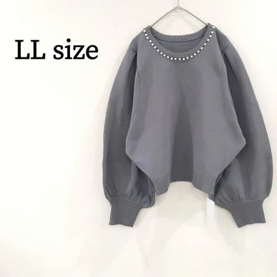 【新品】ネックパール付き ニット セーター 長袖 ボリューム袖 XL