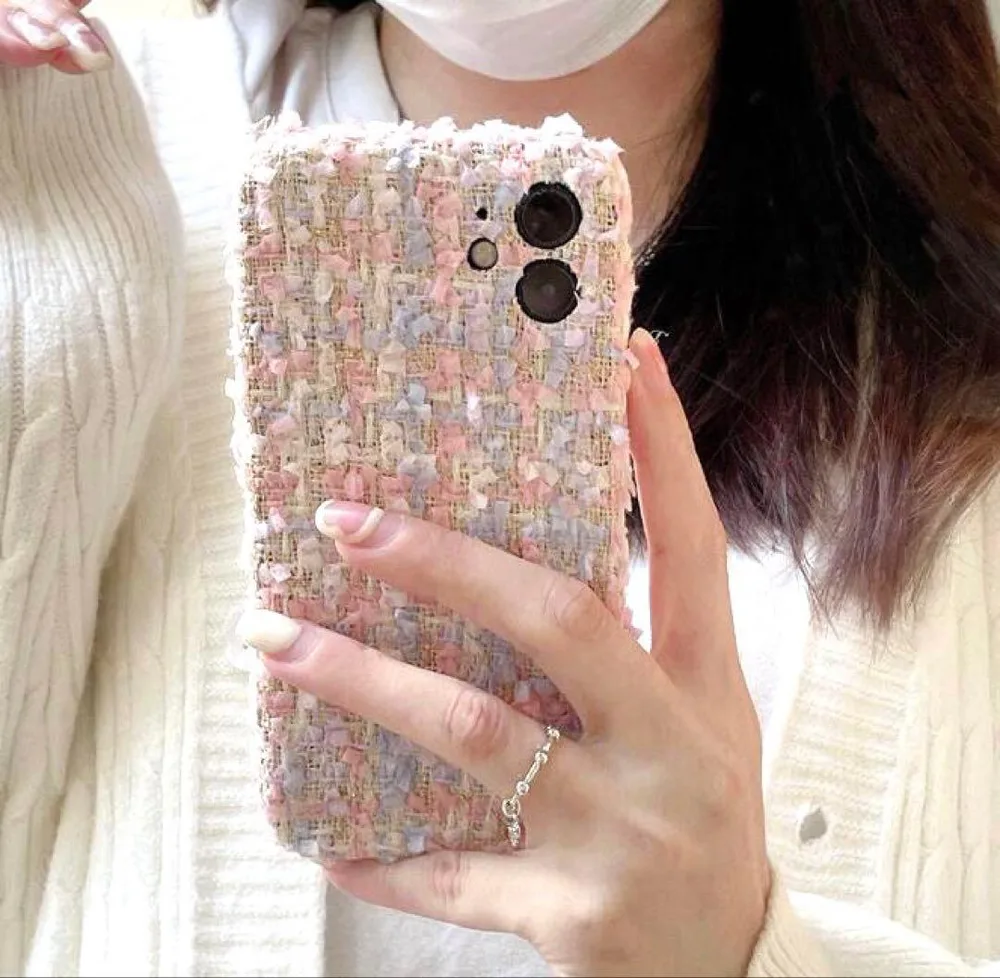 iPhoneケース ツイード調 パステルカラー スマホカバー 携帯 チェック