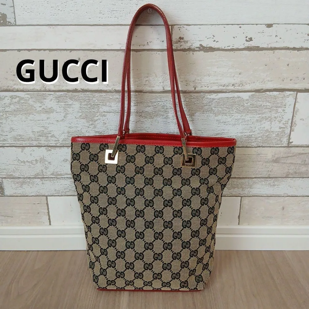 正規品 GUCCI GGキャンバス トートバッグ レザーキャンバス