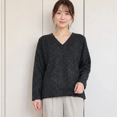 グローバルワーク Global work ラメ入り Vネック 長袖ニット M