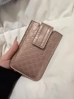 Gucci ピンクレザー iPhoneケース 薄型ポーチ グッチ