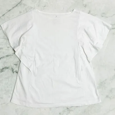 無印良品 フリルスリーブ Tシャツ カットソー 綿混 S ホワイト シンプル
