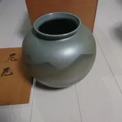 花瓶 陶器 山水画 木箱入り