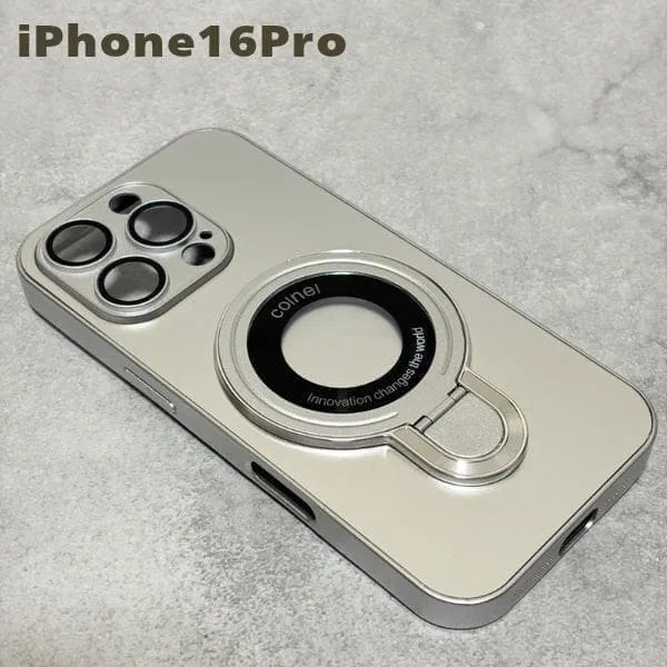 iPhone16Proケース MagSafe対応 リングスタンド シルバー 銀