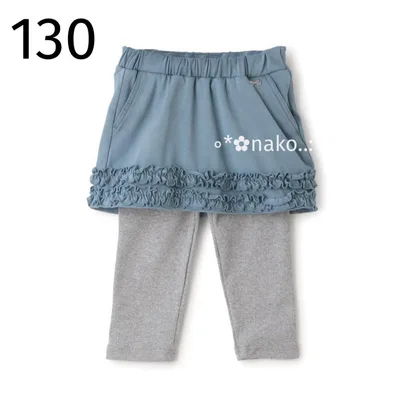 ☆ 新品 130 petit main 裾フリル レギンスつき スカート ブルー
