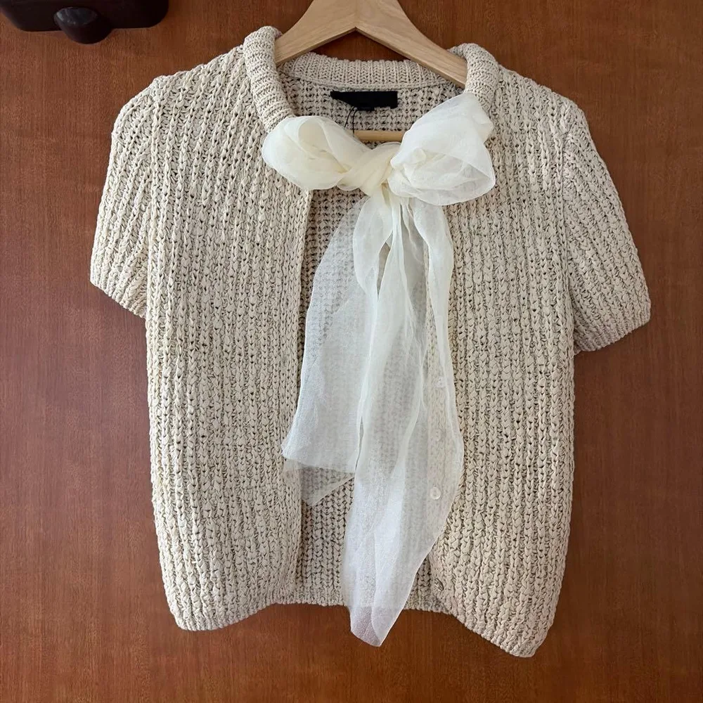 ZARA 半袖ニットカーディガン リボン付き