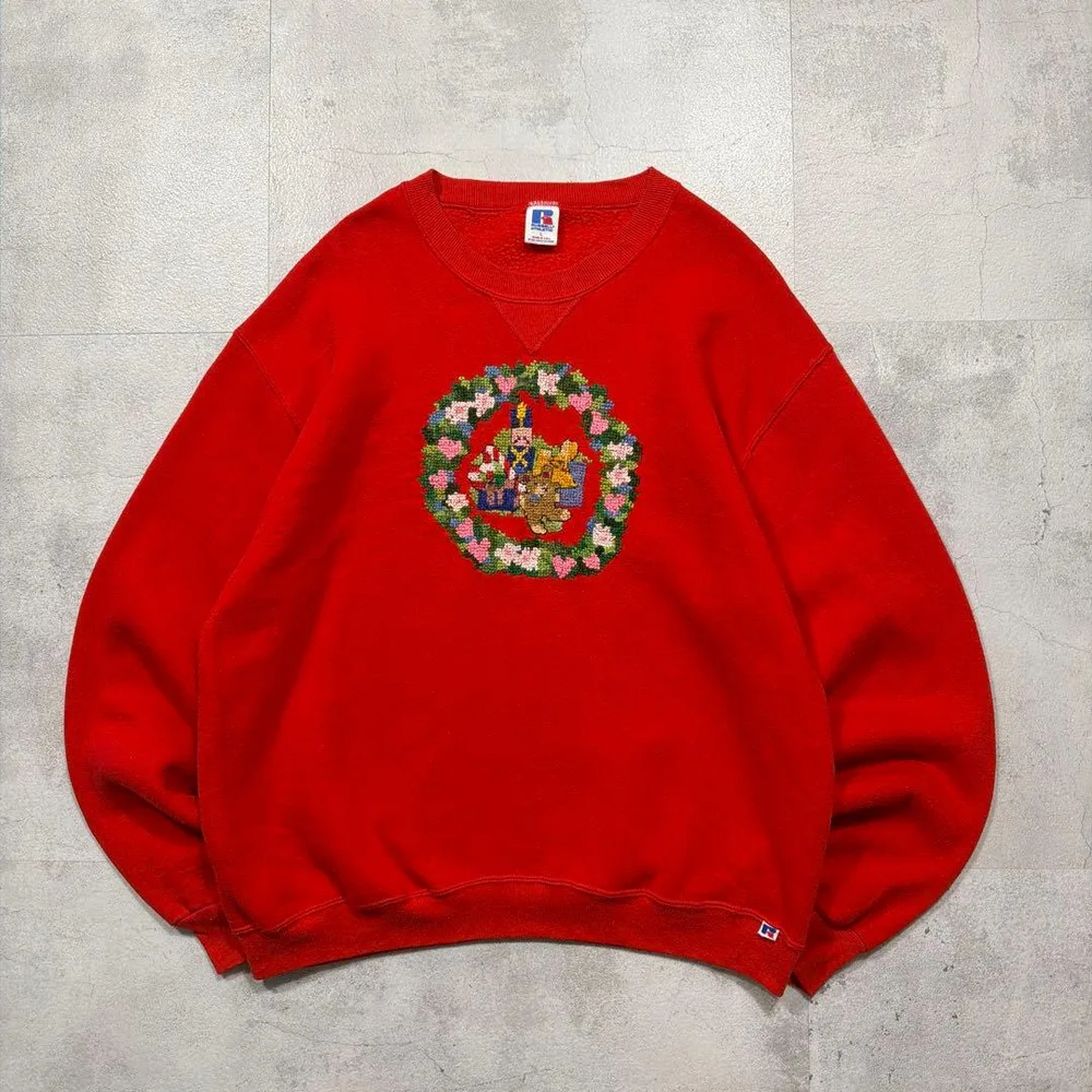 90s USA製 ラッセルアスレチック スウェット アート 刺繍 前V メンズ