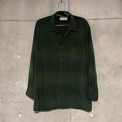 柄シャツ 古着 長袖シャツ グリーン 総柄 幾何学