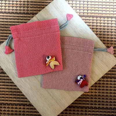 ハンドメイド ちりめん細工 巾着袋 2個セット