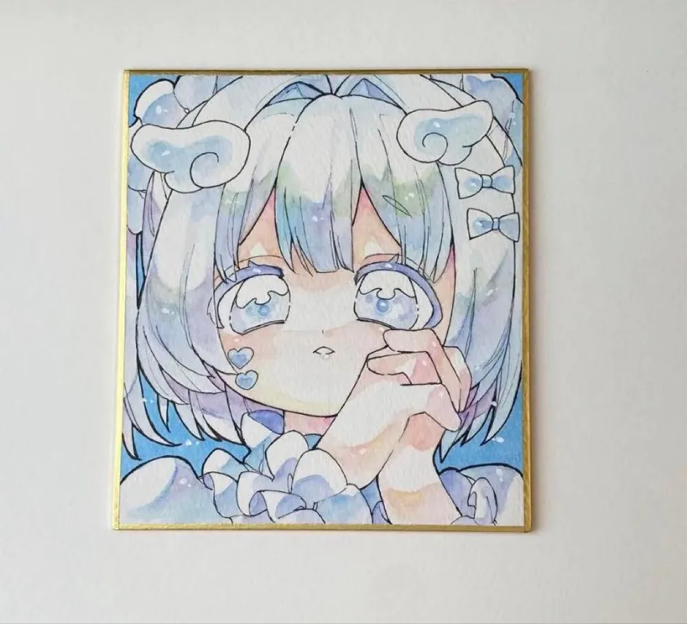 【手描きイラスト】 色紙 透明感のある優しいお顔の天使さん