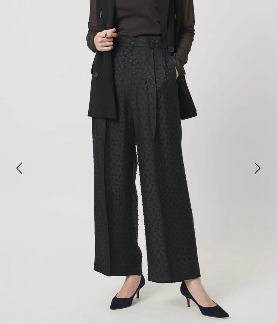 UNITED ARROWS ドット サテン 2タック ワイドパンツ ブラック