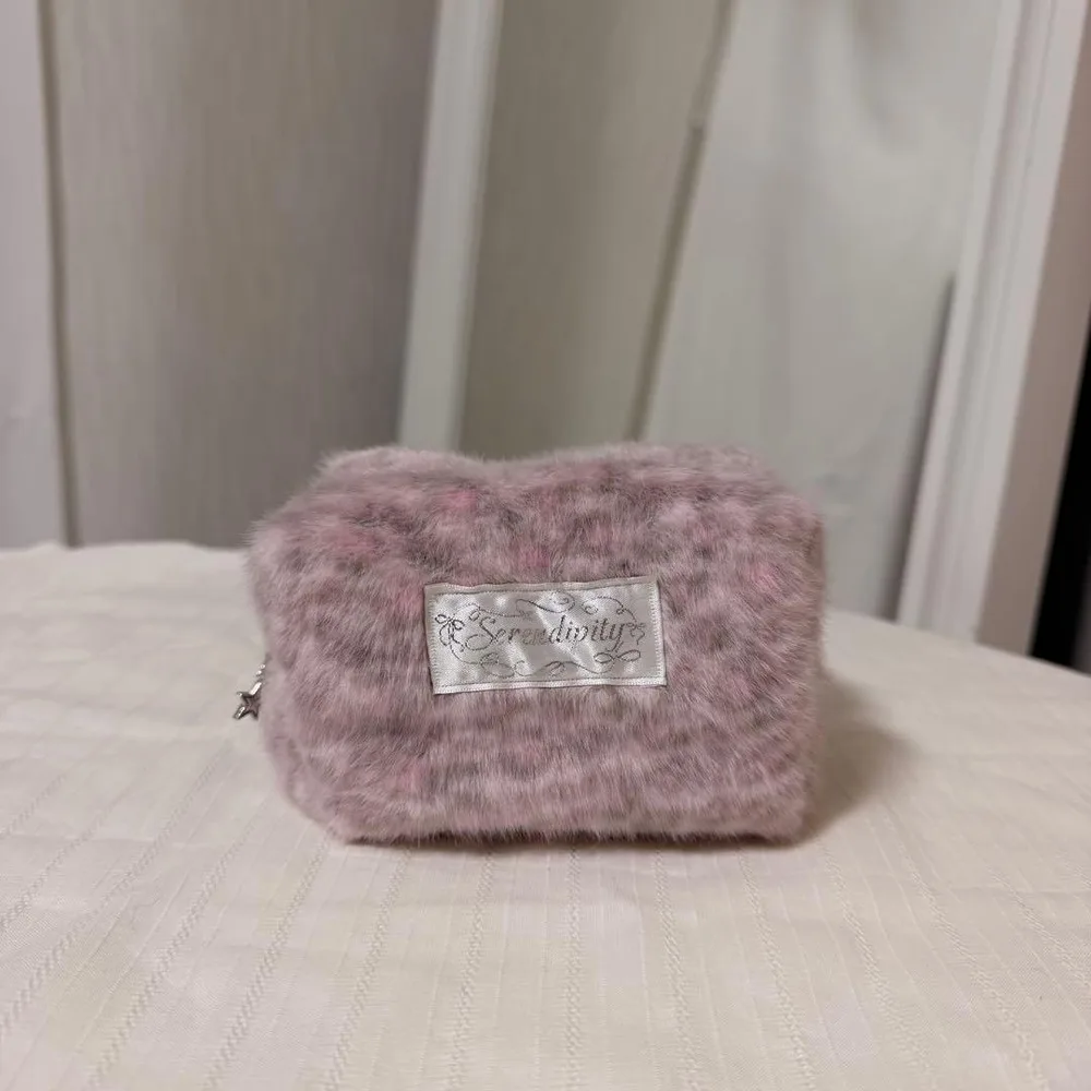 ハンドメイド ファーポーチ ピンク レオパード柄
