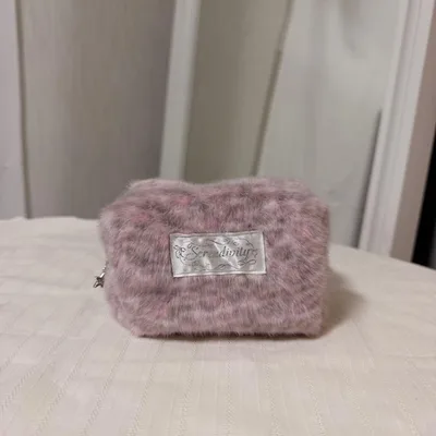 ハンドメイド ファーポーチ ピンク レオパード柄