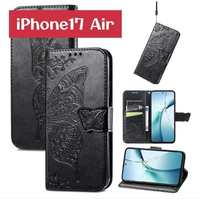 iPhone17Air スマホケース 手帳型 ブラック スタンド機能 カード収納