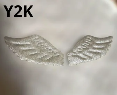 シルバー 羽根モチーフ ワッペン 2枚セット