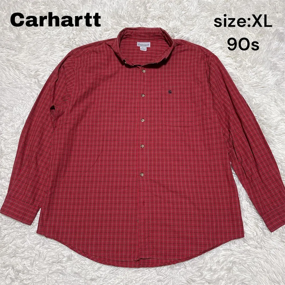 極美品✨90s Carhartt カーハート 長袖シャツ XL チェック レッド
