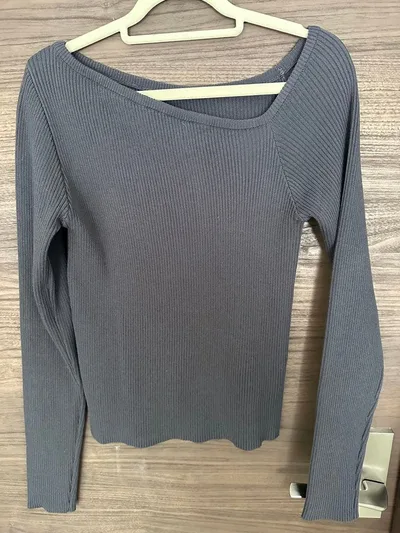 アシンメトリー リブニット 長袖 グレー F