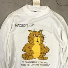 80s USA製 ビンテージ 猫 ロンT ネコ Mサイズアニマル vintage