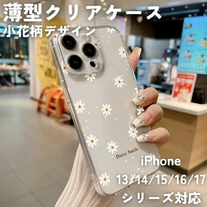 iPhone16Proケース クリアケース 小花柄 クリア 薄型