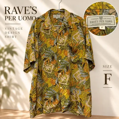 RAVE’S PER UOMO 光沢 総柄 半袖シャツ レトロ F