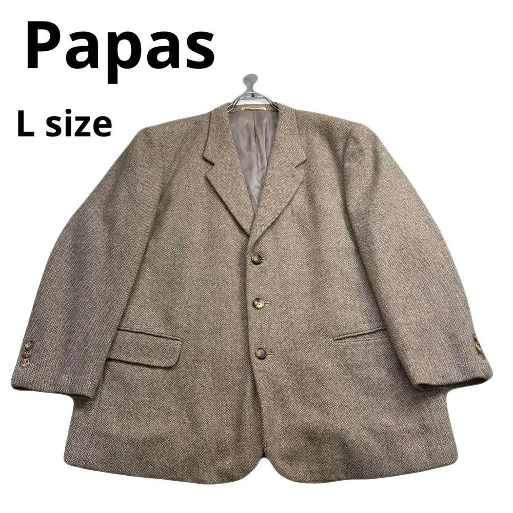 Papas カシミヤ100% テーラードジャケット ヘリンボーン ブラウン