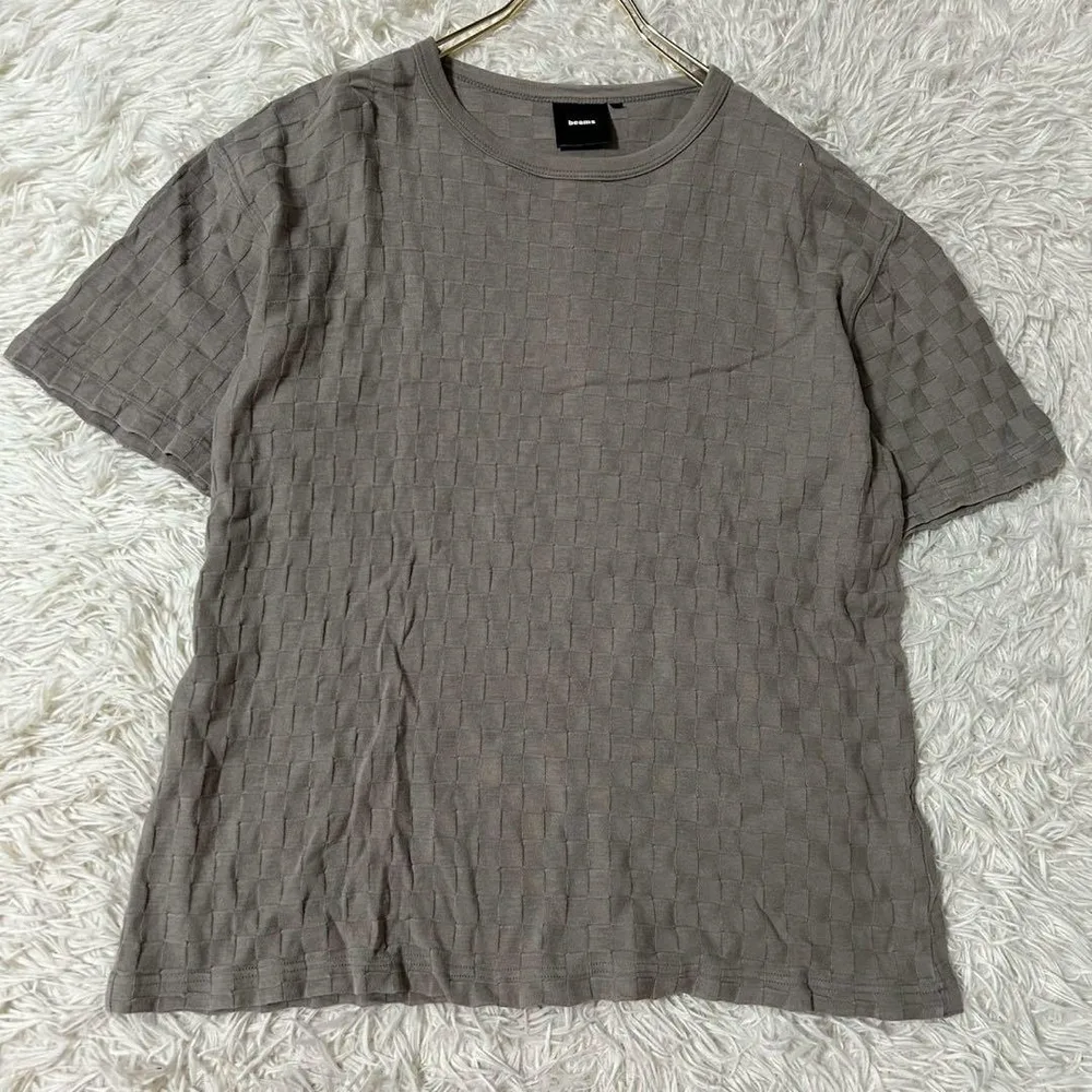 BEAMS ビームス チェック柄 半袖 Tシャツ グレー L 綿100%