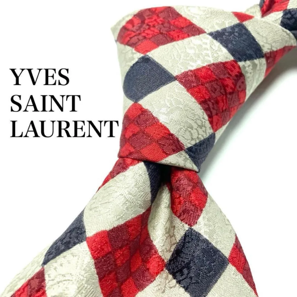 【大特価】 YVES SAINT LAURENT 格子柄 ネクタイ 汚れあり