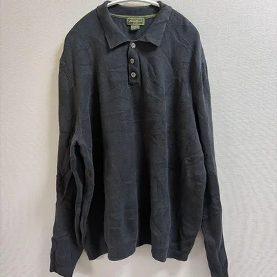 エディーバウアー ニットポロ 襟 長袖 XL 黒 綿 デート