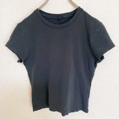 ユニクロ【XS】クルーネック 半袖 無地 ミニTシャツ 黒 綿 カジュアル 古着