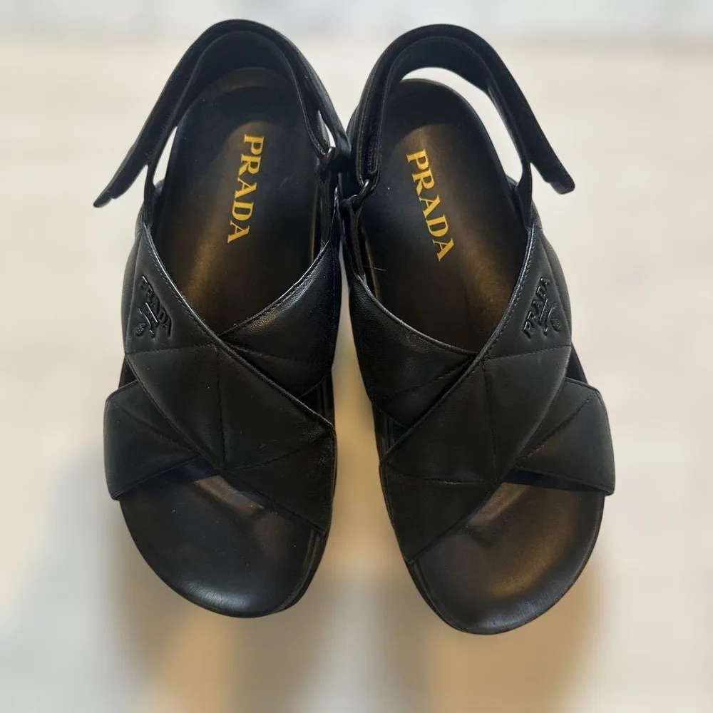 【美品】PRADA プラダ キルティング レザーサンダル ブラック
