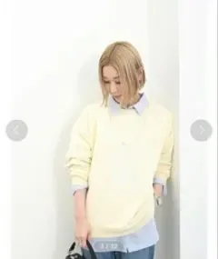 Samansa Mos2 blue【F】ロゴプリントプルオーバー イエロー 裏毛