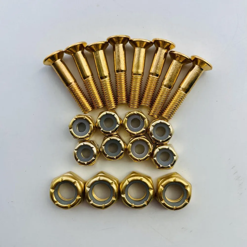 スケートボード 六角ヘッド ビスセット 1インチ ゴールド+アクセルナット