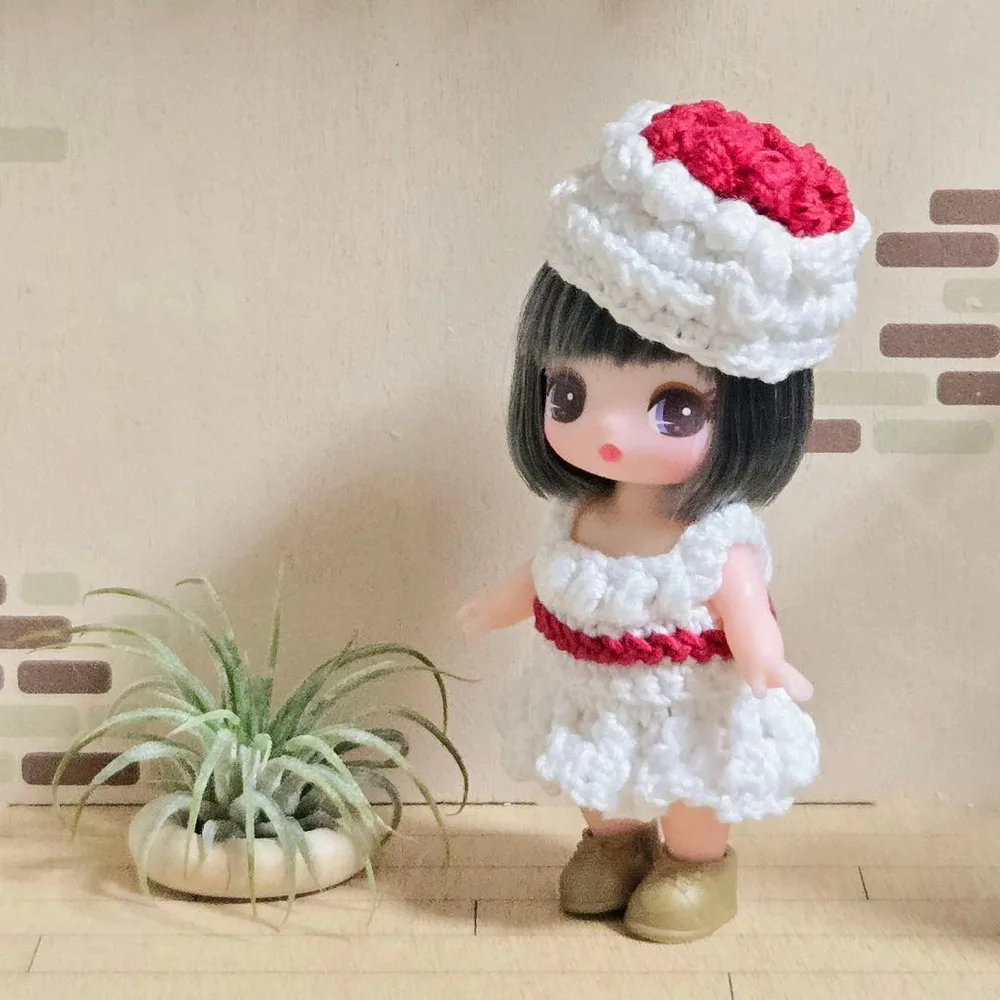 ☆ハンドメイド☆ぷちリカちゃん用 着せ替え服【ワンピース+帽子】スイーツスタイル