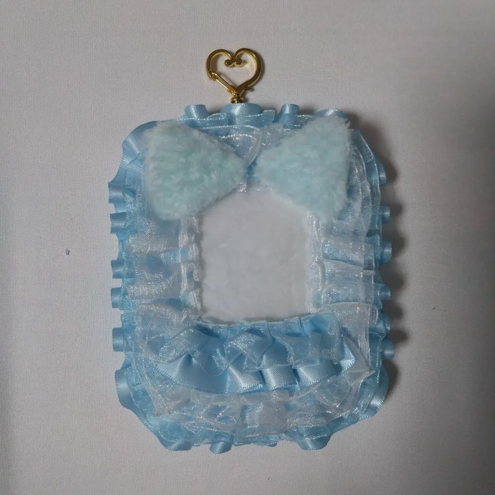 ハンドメイド 水色 白 トレカケース レースデコ