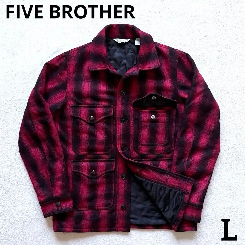 FIVE BROTHER ウール ハンティングジャケット L 赤黒 オンブレ