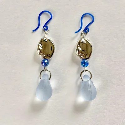 ハンドメイド ブルー ドロップ ピアス