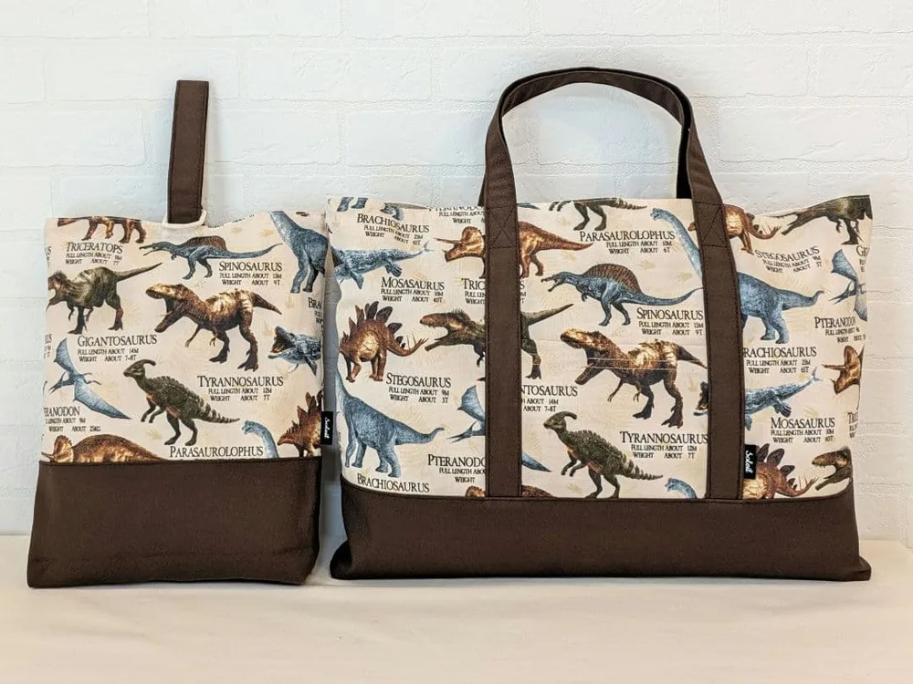 恐竜柄 レッスンバッグ 上履き入れ 2点セット 入園入学 ハンドメイド